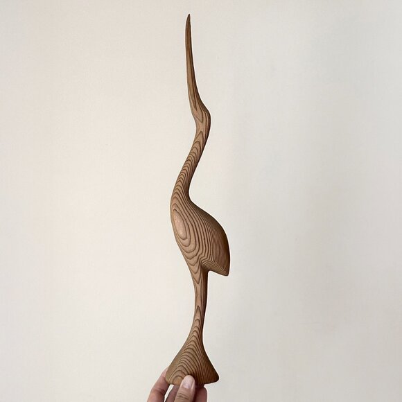 Vintage Gerd Untermann Rare Crane Wood Sculpture MCM Cryptomeria Japanese Sugi - Picture 1 of 5